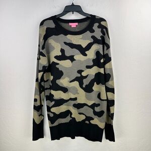 Isaac Mizrahi Sweater‎ Womens Large Black Green Camouflage Long Sleeve Stretch